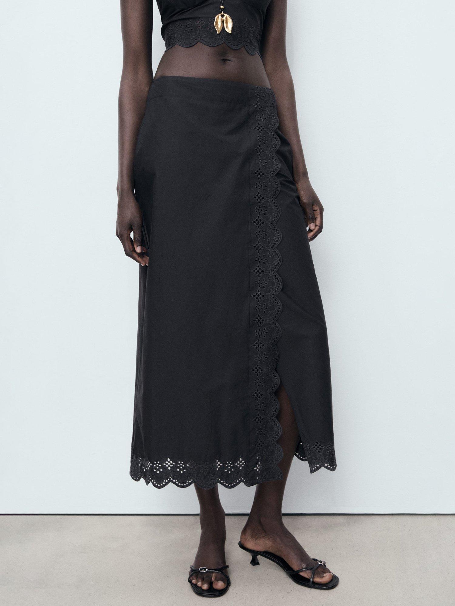 Product image 6 of 8, which shows Mango Luisa Embroidered Midi Skirt, Black, L