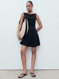 Mango Terry Boat Neck Sleeveless Mini Dress, Black - view 2, Black