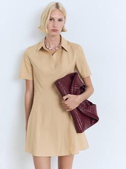 Mango Tomy-H Cotton Mini Shirt Dress, Medium Brown, Medium Brown