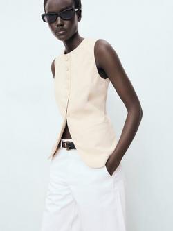 Mango Greta Longline Waistcoat, Light Beige