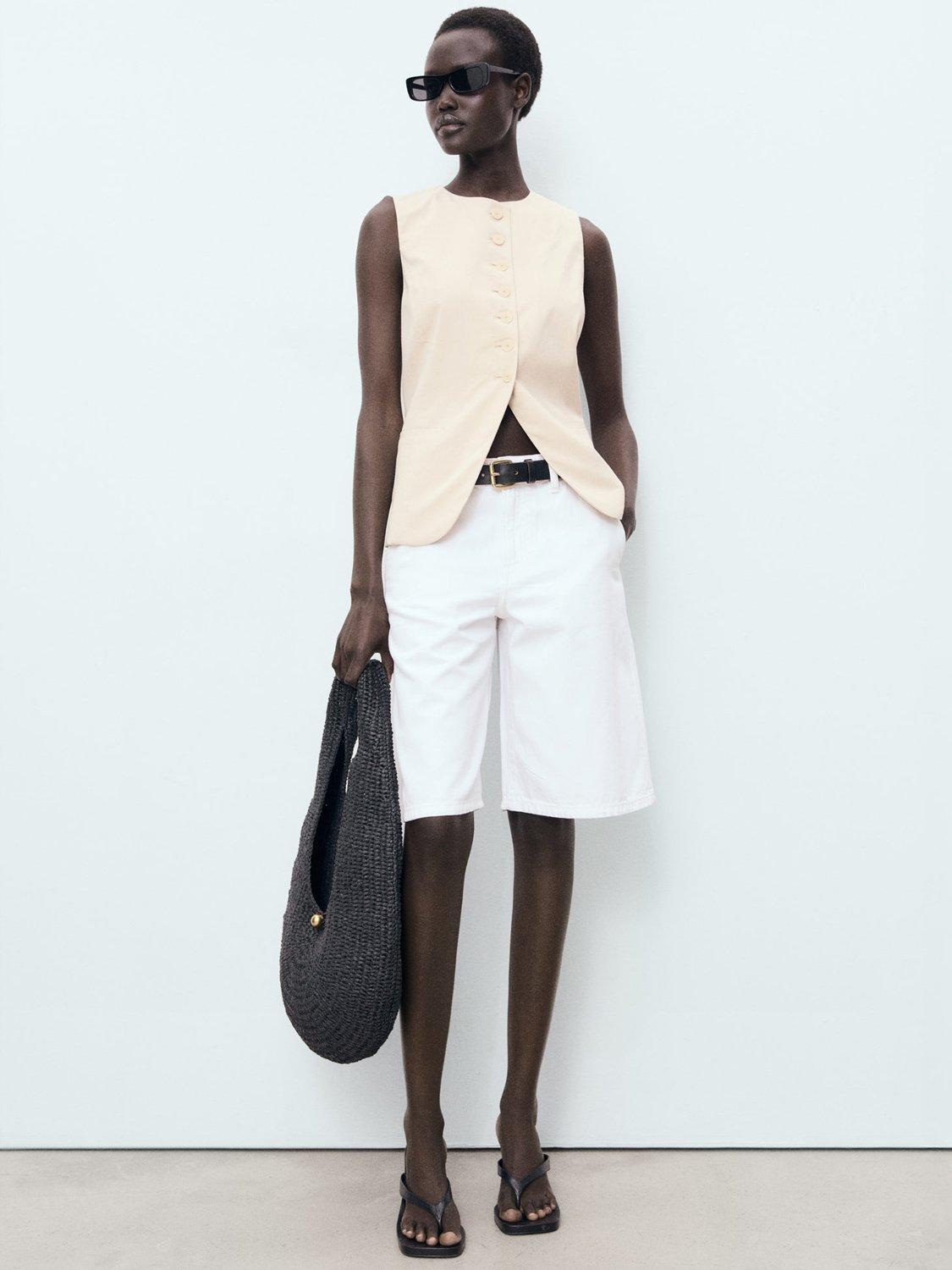 Product image 2 of 8, which shows Mango Greta Longline Waistcoat, Light Beige, XXS