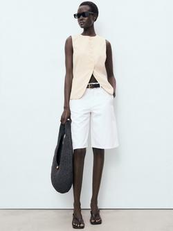 Mango Greta Longline Waistcoat - view 2, Light Beige