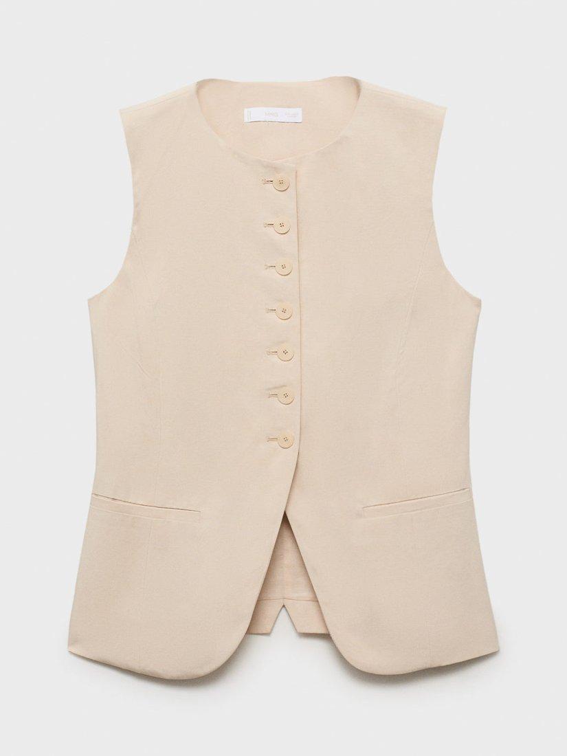 Product image 3 of 8, which shows Mango Greta Longline Waistcoat, Light Beige, XXS