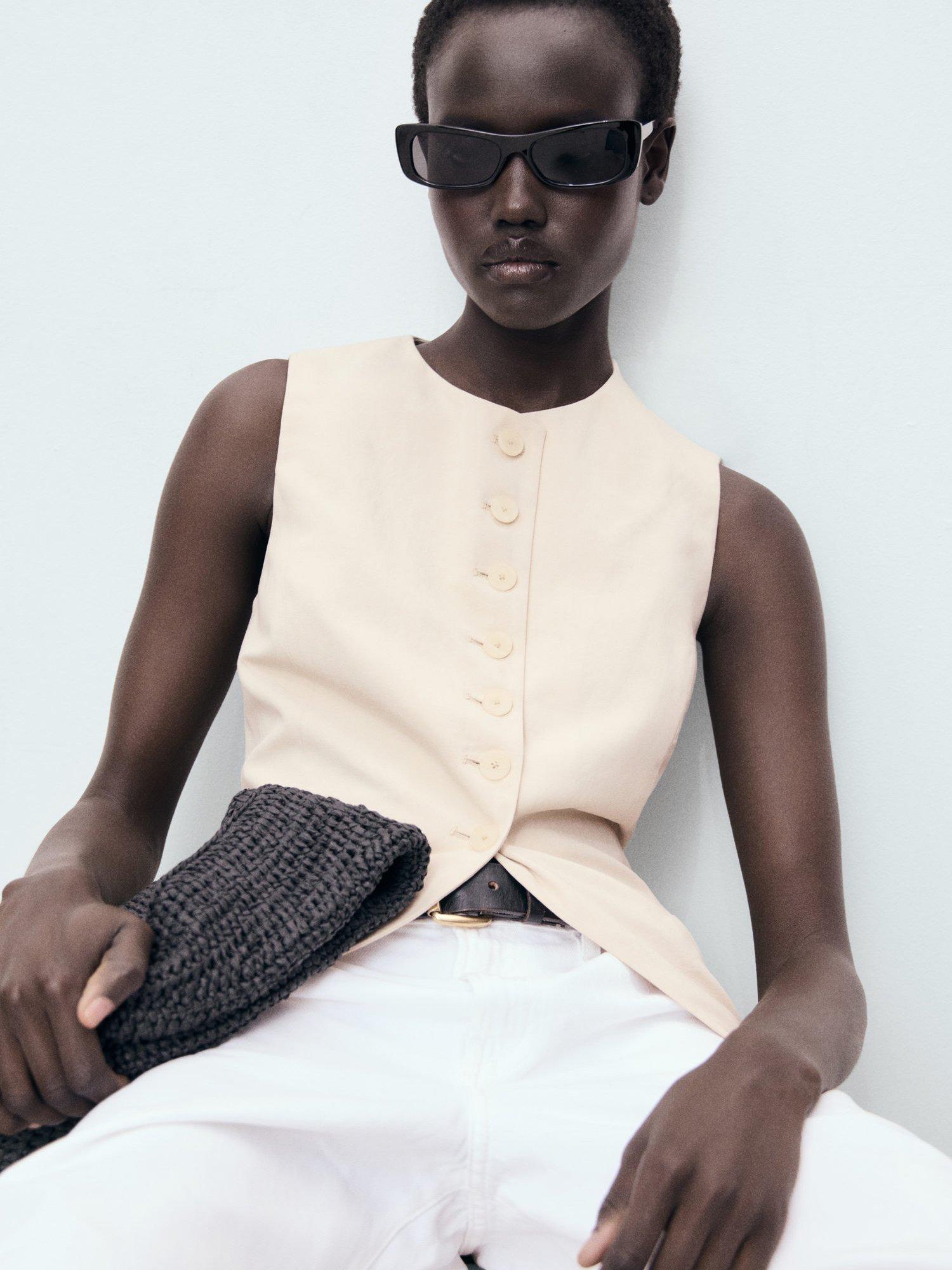 Product image 7 of 8, which shows Mango Greta Longline Waistcoat, Light Beige, XXS