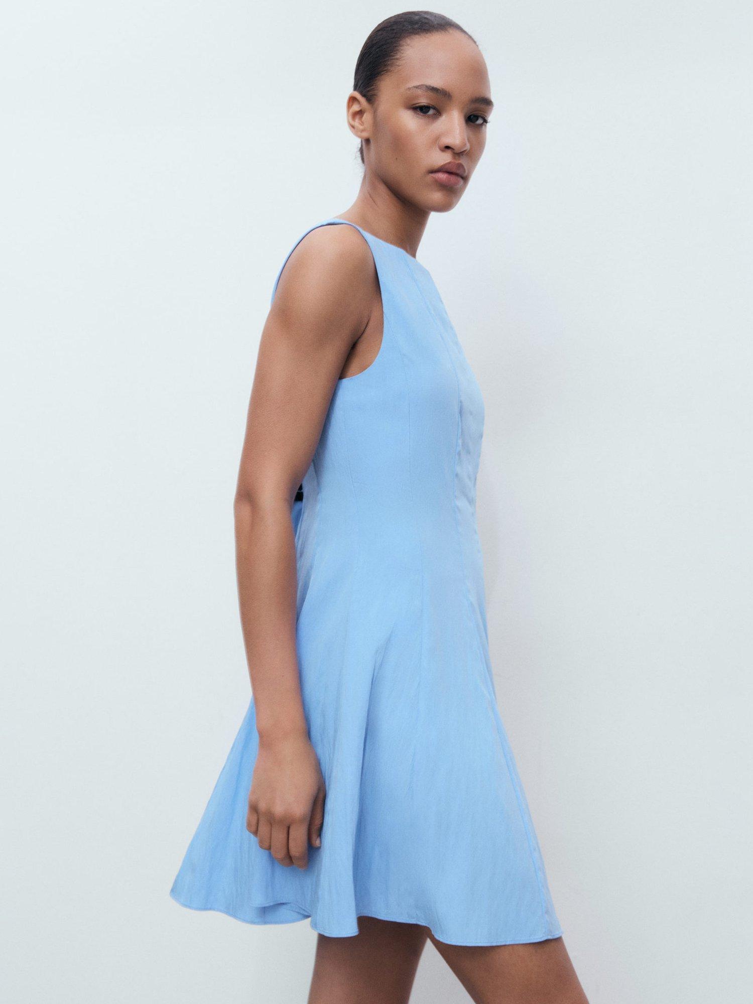 Product image 1 of 8, which shows Mango Terry Boat Neck Sleeveless Mini Dress, Medium Blue, 12