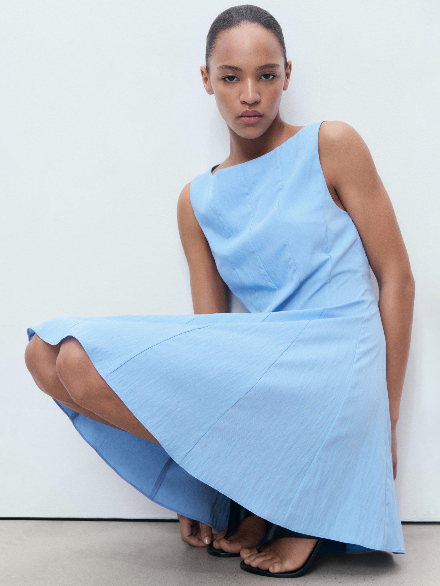 Product image 7 of 8, which shows Mango Terry Boat Neck Sleeveless Mini Dress, Medium Blue, 12