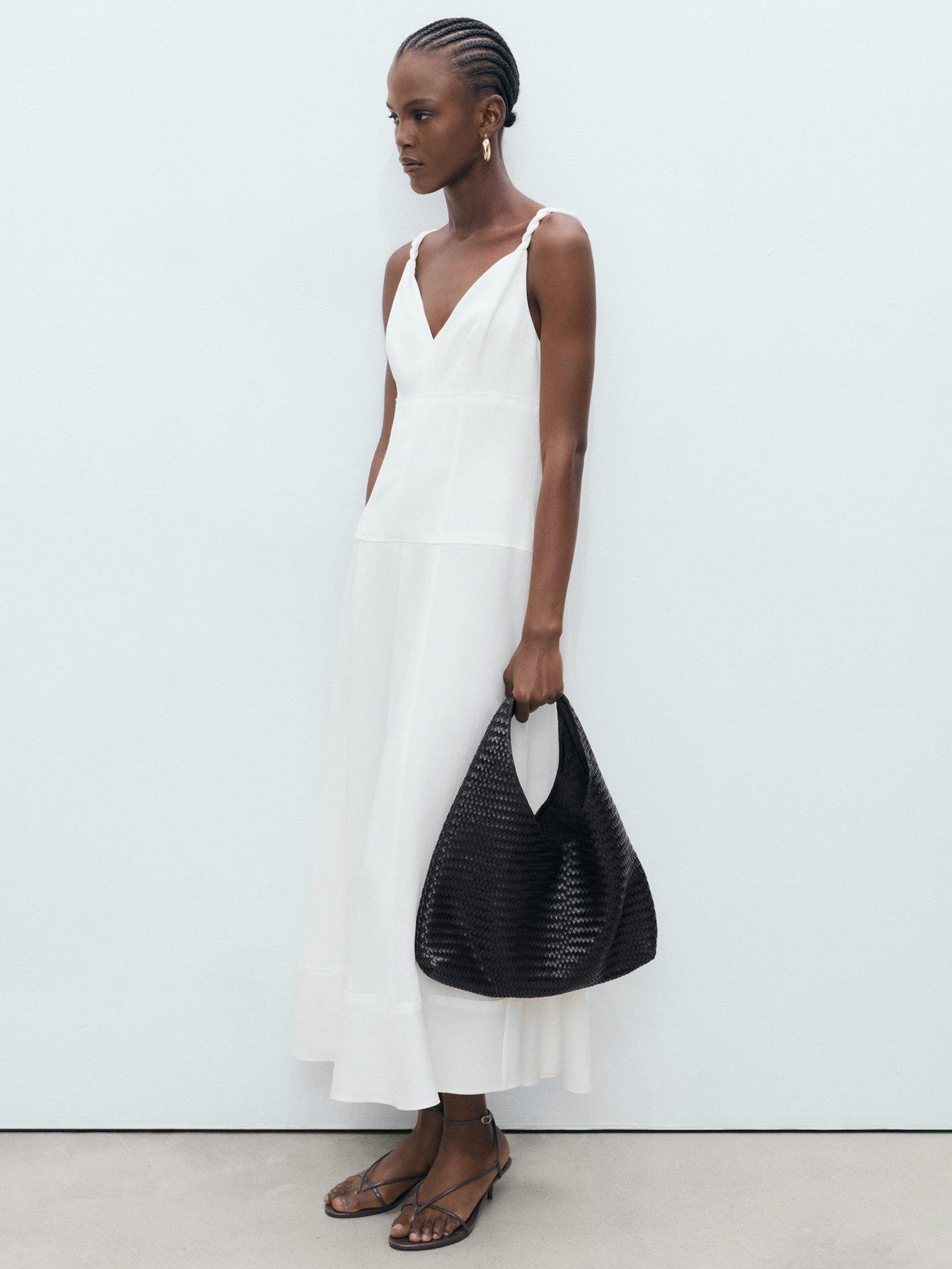 Product image 2 of 8, which shows Mango Trenza V-Neck Strappy Dress, White, 10