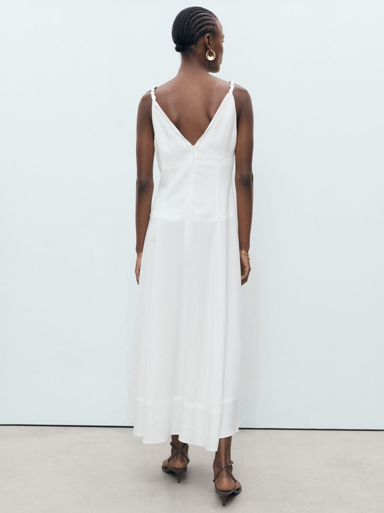 Product image 4 of 8, which shows Mango Trenza V-Neck Strappy Dress, White, 10