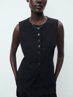 Mango Greta Tailored Waistcoat, Black, Black