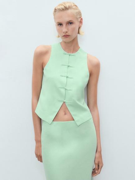 Mango Laguna Linen Blend Suit Waistcoat, Green, Green