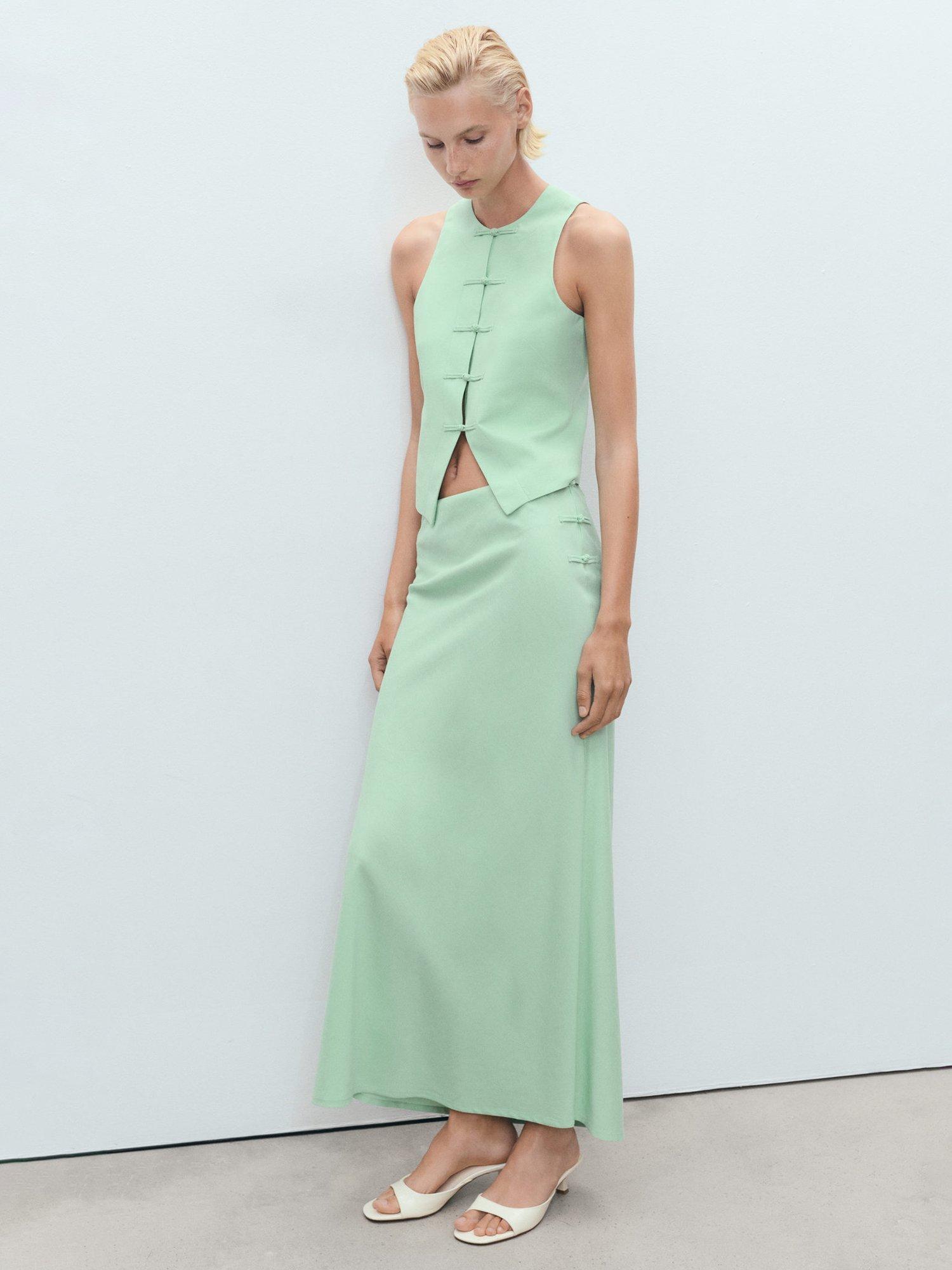 Product image 2 of 7, which shows Mango Laguna Linen Blend Suit Waistcoat, Green, L