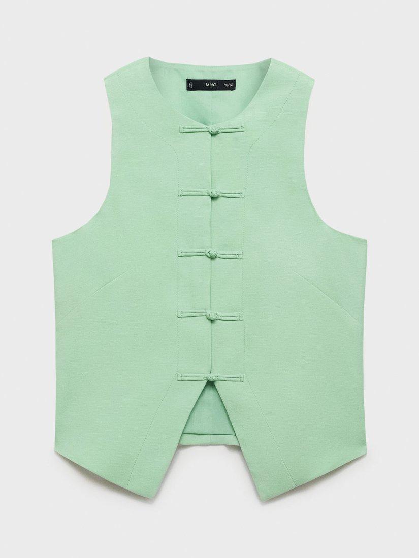 Product image 3 of 7, which shows Mango Laguna Linen Blend Suit Waistcoat, Green, L