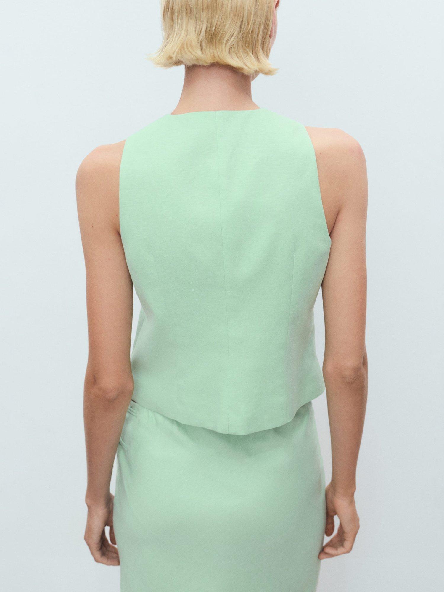 Product image 4 of 7, which shows Mango Laguna Linen Blend Suit Waistcoat, Green, L