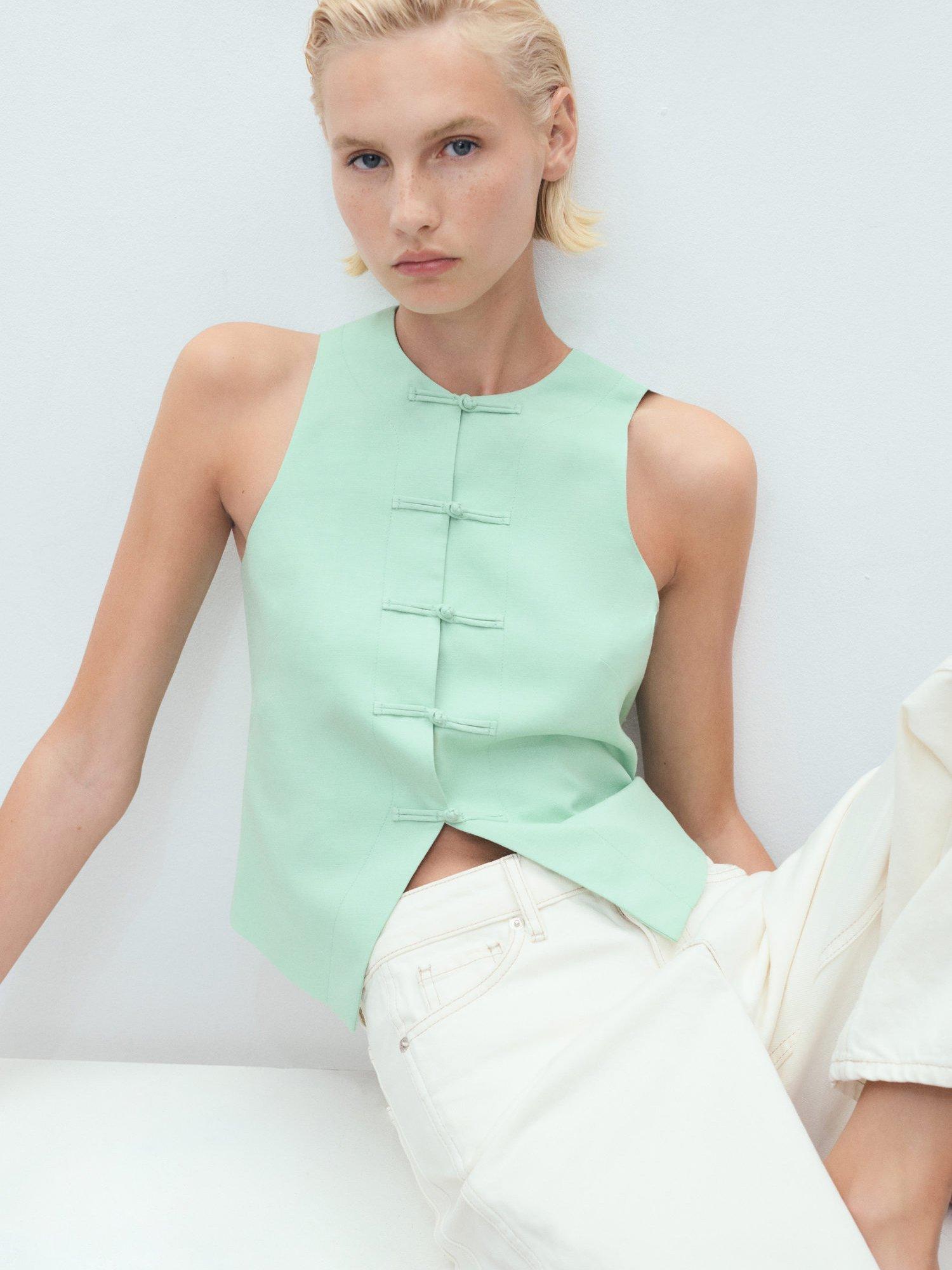 Product image 6 of 7, which shows Mango Laguna Linen Blend Suit Waistcoat, Green, L