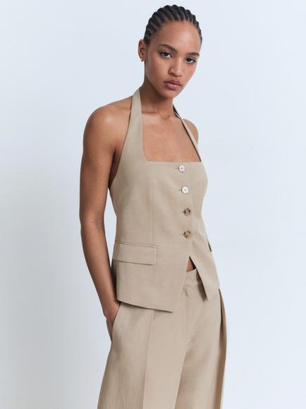 Mango Olivia Square Neck Waistcoat, Medium Brown