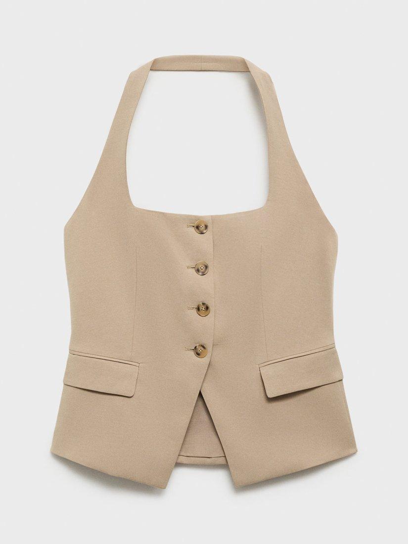 Product image 3 of 8, which shows Mango Olivia Square Neck Waistcoat, Medium Brown, L