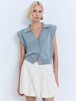 Mango Susan-H Cropped Sleeveless Cardigan, Medium Blue