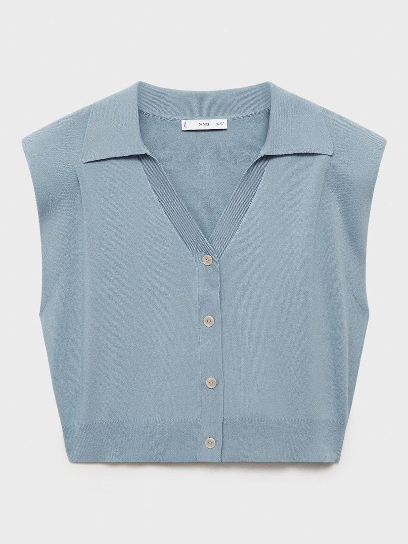 Product image 3 of 8, which shows Mango Susan-H Cropped Sleeveless Cardigan, Medium Blue, L