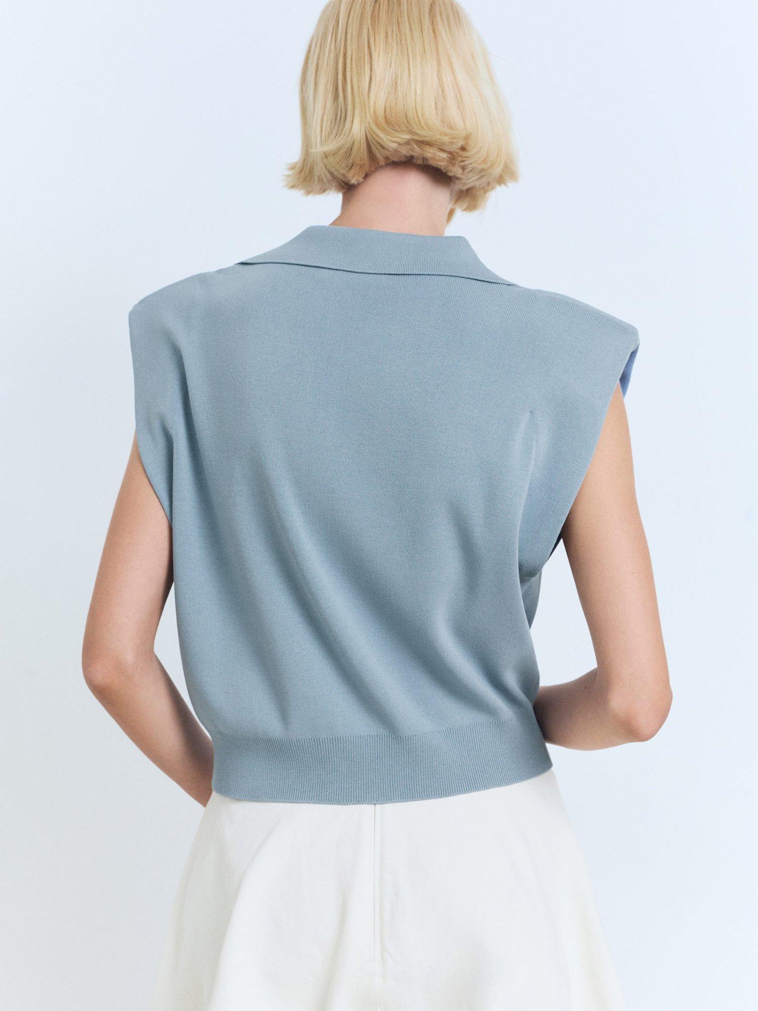 Product image 4 of 8, which shows Mango Susan-H Cropped Sleeveless Cardigan, Medium Blue, L