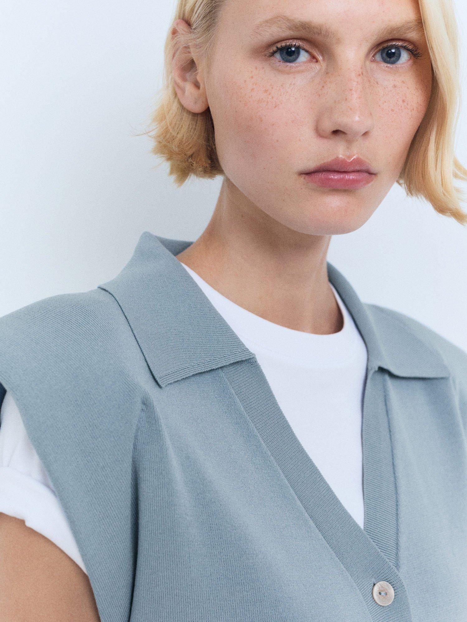 Product image 6 of 8, which shows Mango Susan-H Cropped Sleeveless Cardigan, Medium Blue, L