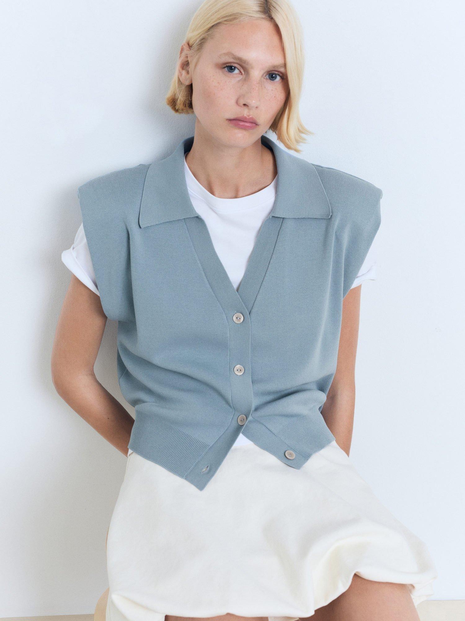 Product image 7 of 8, which shows Mango Susan-H Cropped Sleeveless Cardigan, Medium Blue, L
