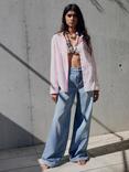 Mango Ona Pleated Wide Leg Jeans, Open Blue