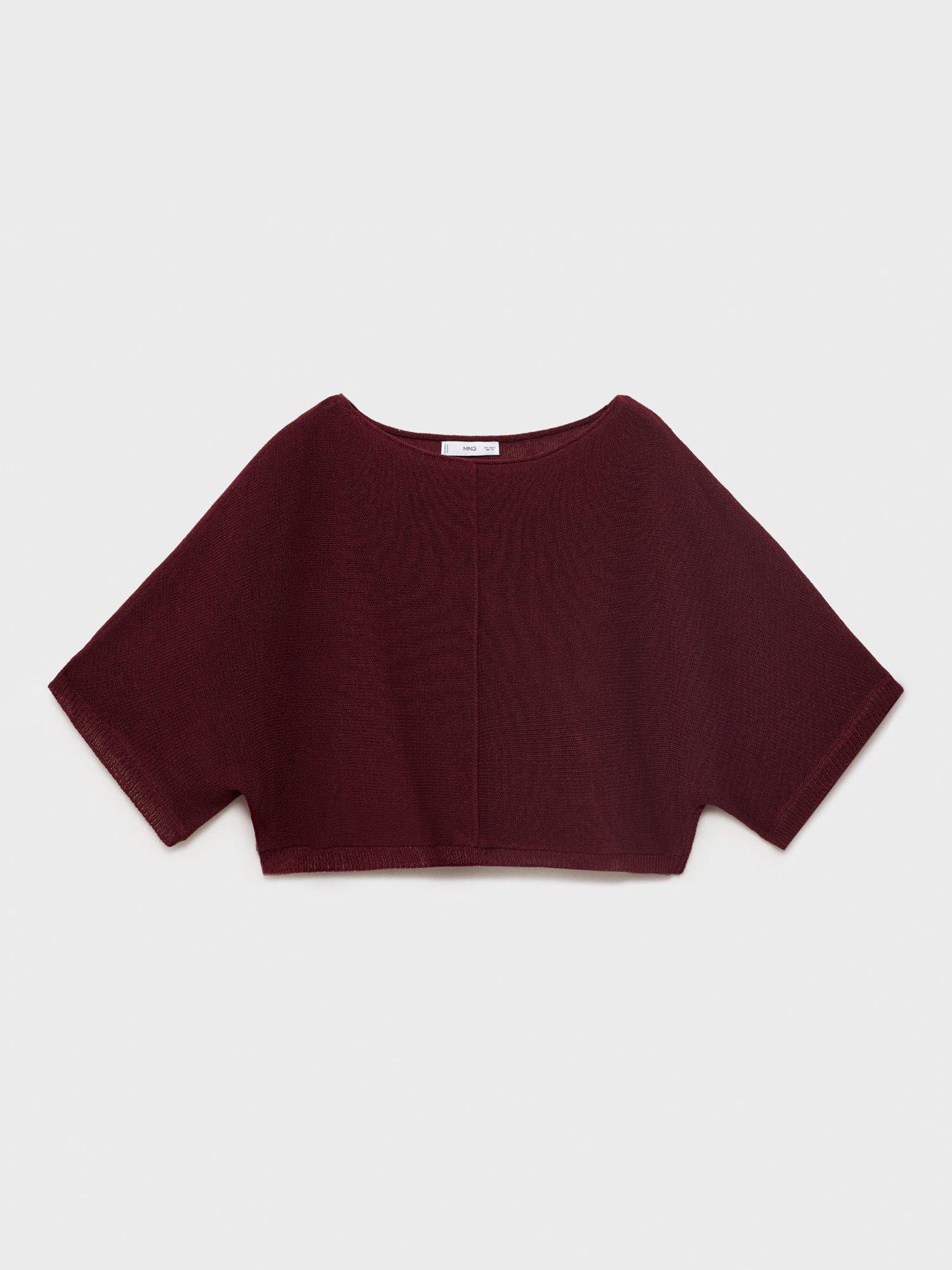 Product image 3 of 8, which shows Mango Aventura Linen Blend Oversized Fine Knit Jumper, Dark Red, S