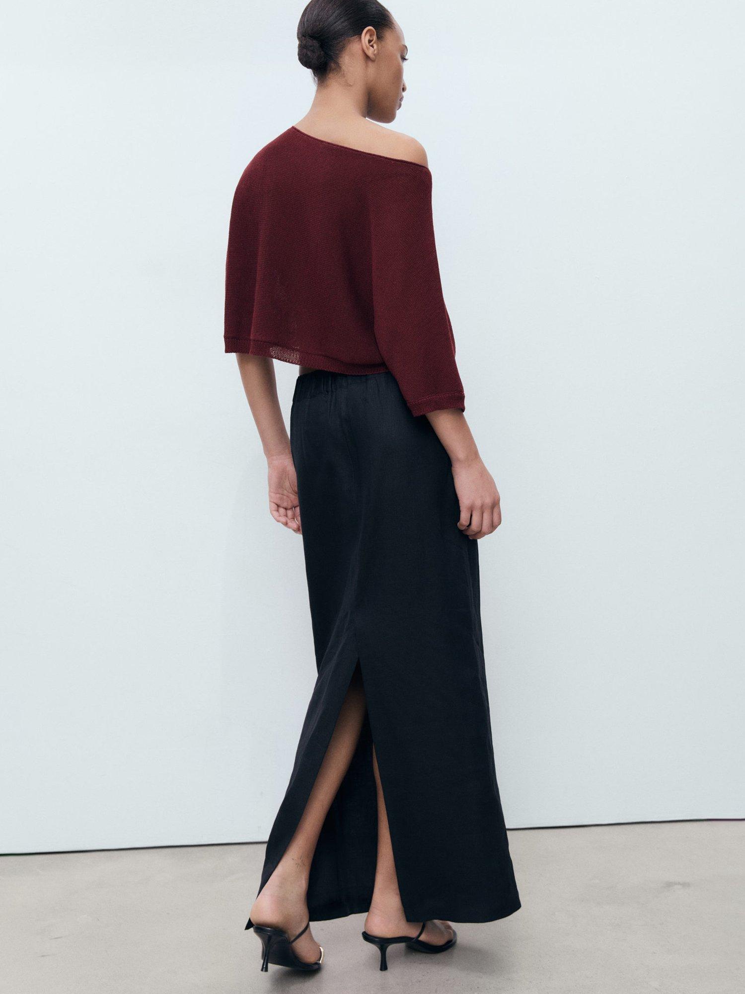 Product image 4 of 8, which shows Mango Aventura Linen Blend Oversized Fine Knit Jumper, Dark Red, S