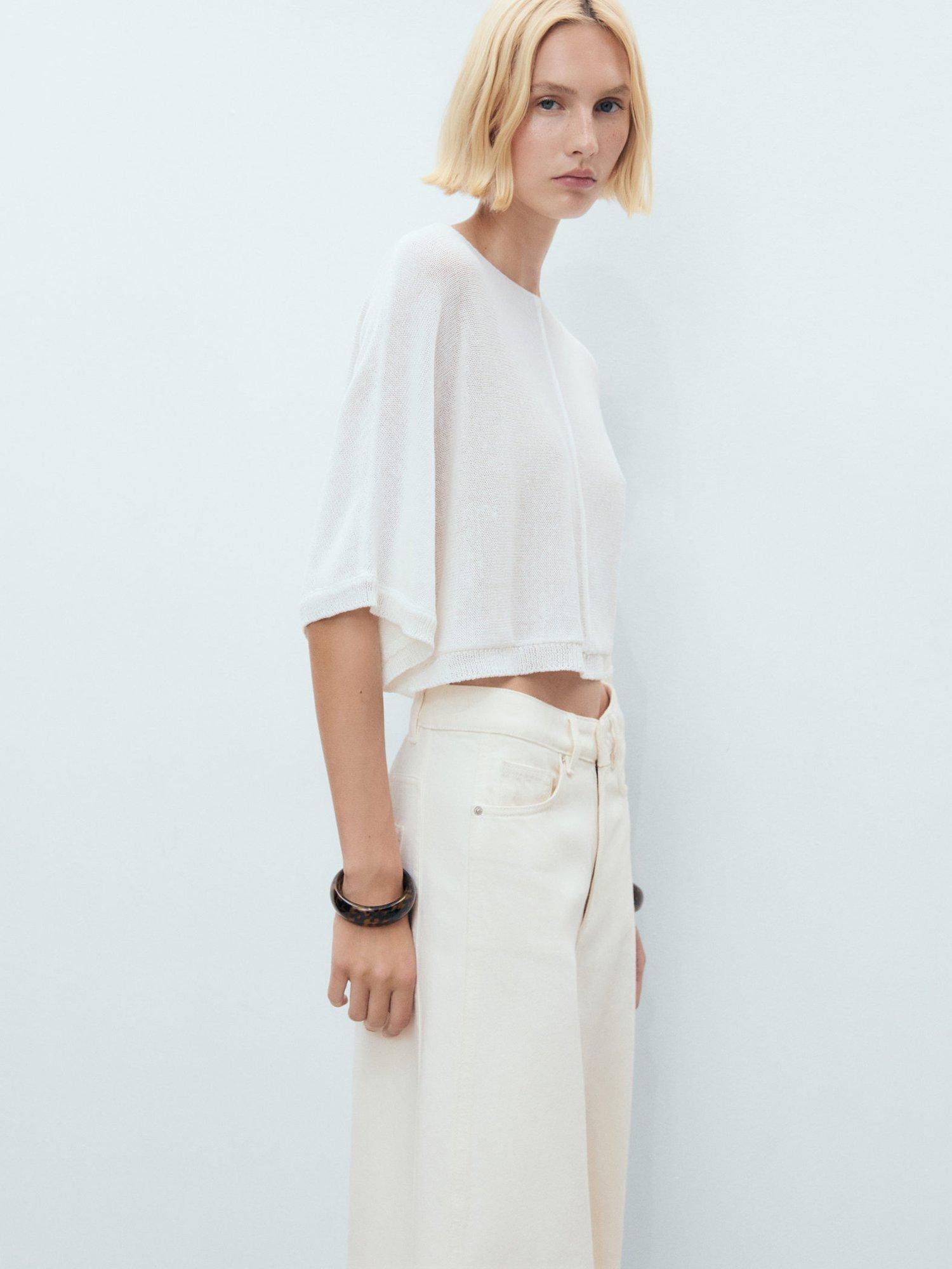 Product image 1 of 7, which shows Mango Aventura Linen Blend Oversized Fine Knit Jumper, White, M
