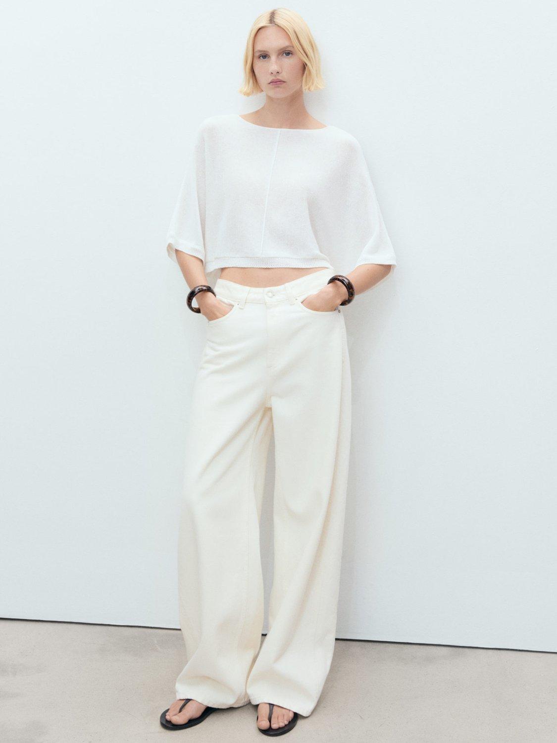 Product image 2 of 7, which shows Mango Aventura Linen Blend Oversized Fine Knit Jumper, White, M