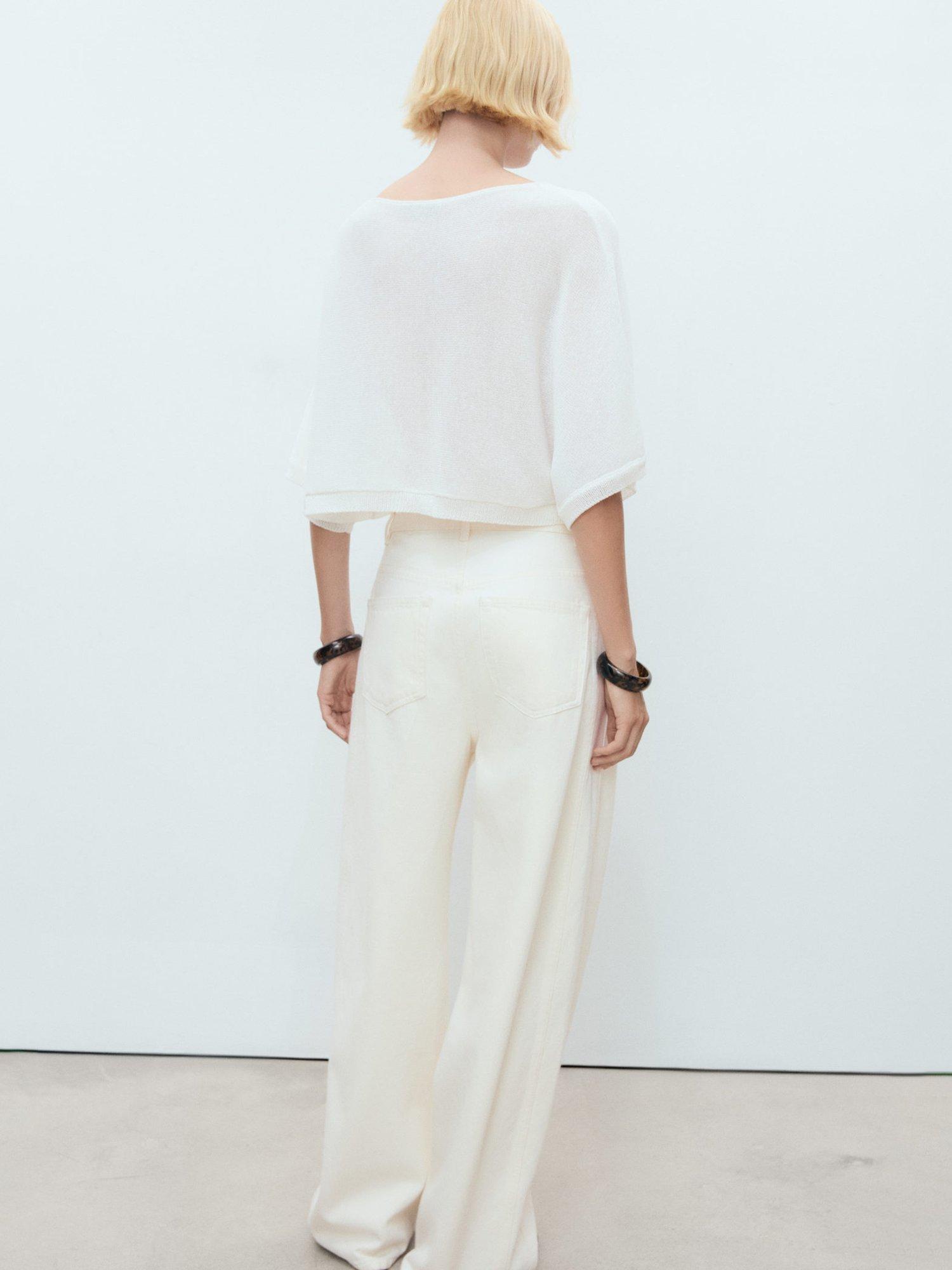 Product image 4 of 7, which shows Mango Aventura Linen Blend Oversized Fine Knit Jumper, White, M