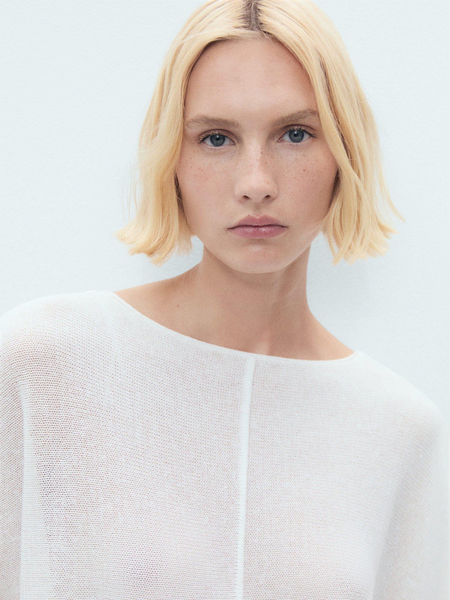 Product image 6 of 7, which shows Mango Aventura Linen Blend Oversized Fine Knit Jumper, White, M
