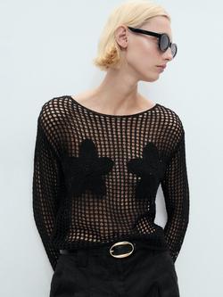 Mango Borabora Knit Embroidered Jumper, Black, Black