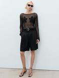 Mango Borabora Knit Embroidered Jumper, Black