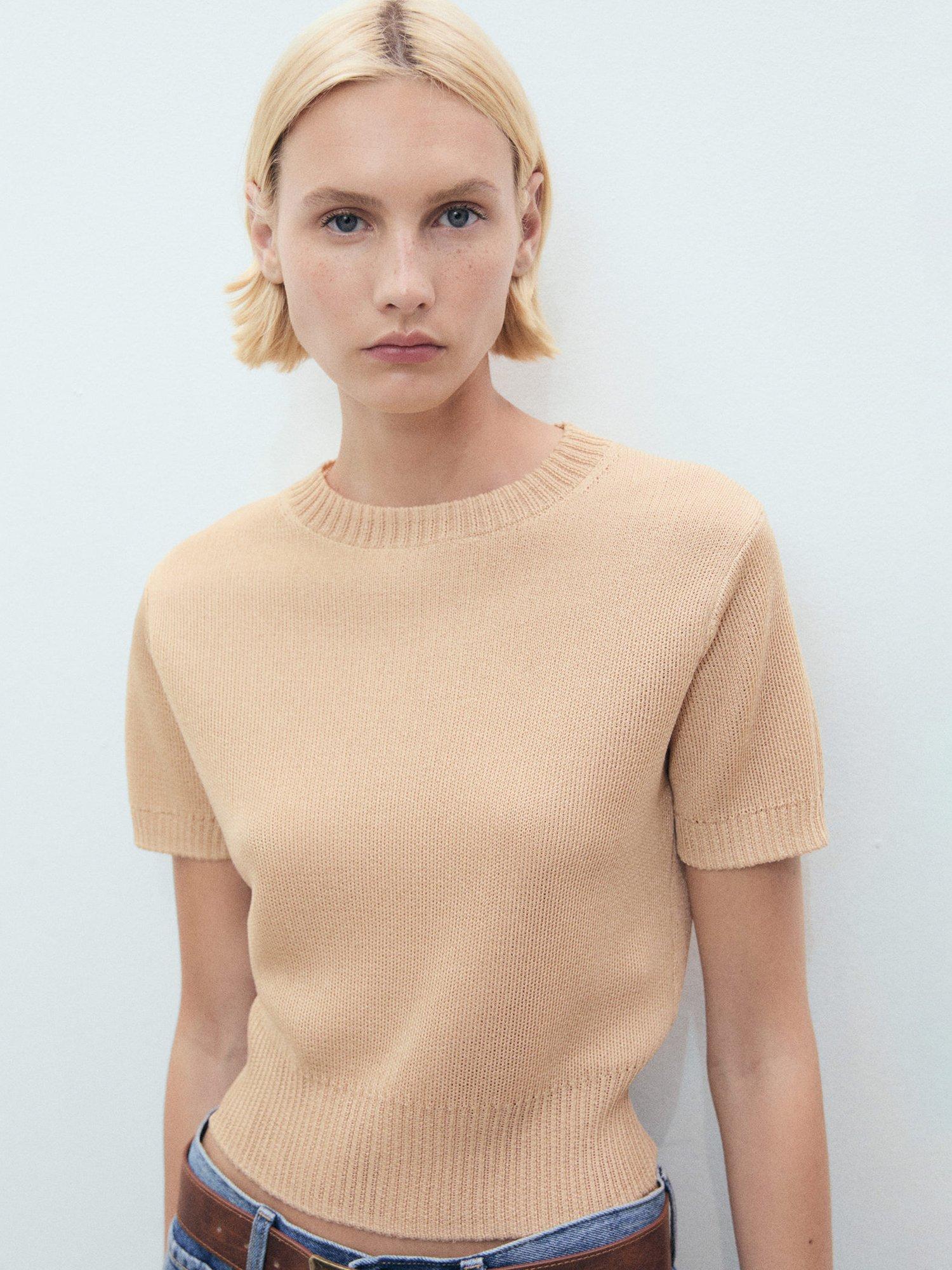 Product image 1 of 7, which shows Mango Romeo Short Sleeve Jumper, Beige, XS