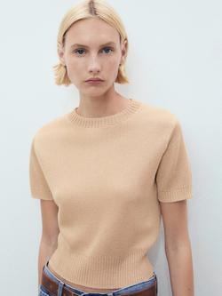 Mango Romeo Short Sleeve Jumper, Beige