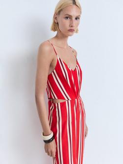Mango Myko Stripe Cut Out Jumpsuit, Red, Red