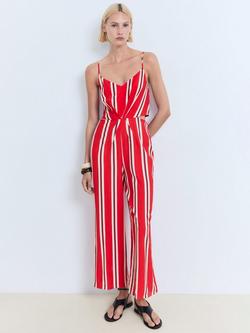 Mango Myko Stripe Cut Out Jumpsuit, Red - view 2, Red