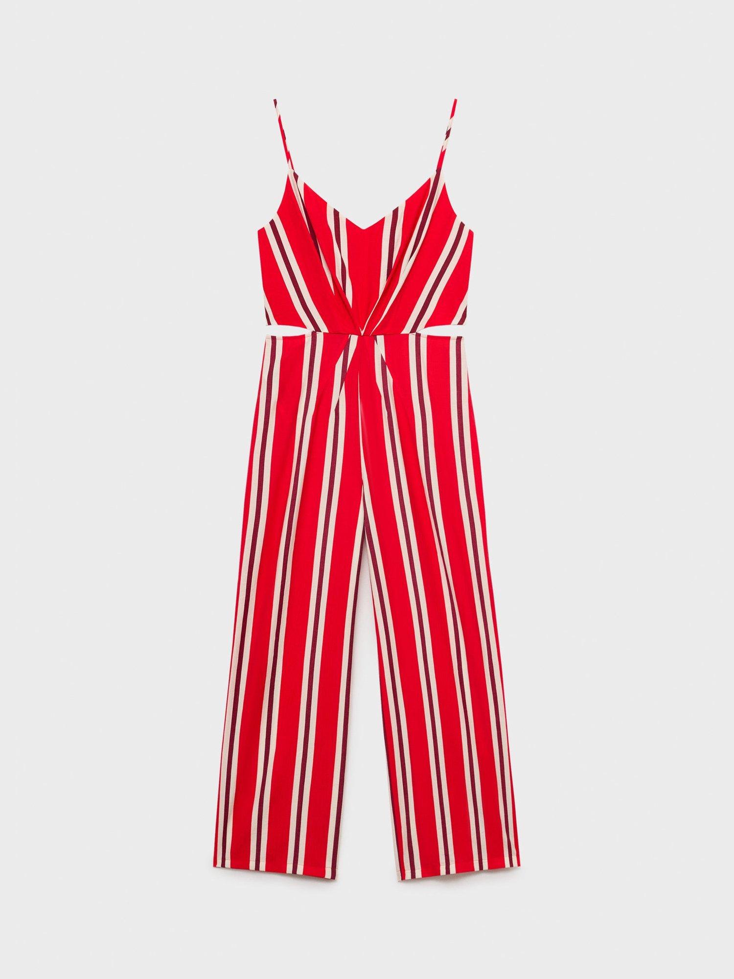 Product image 3 of 8, which shows Mango Myko Stripe Cut Out Jumpsuit, Red, L