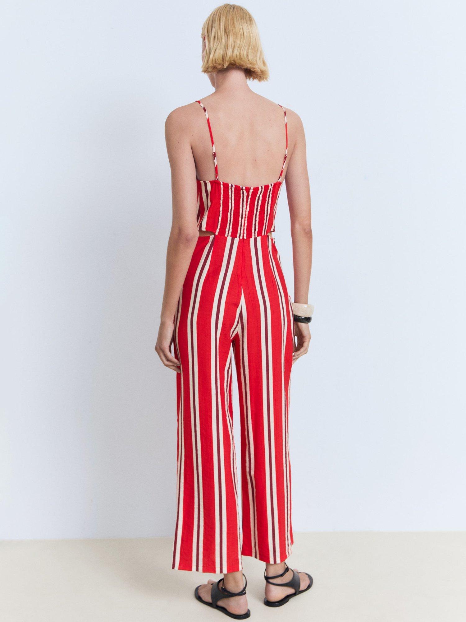 Product image 4 of 8, which shows Mango Myko Stripe Cut Out Jumpsuit, Red, L