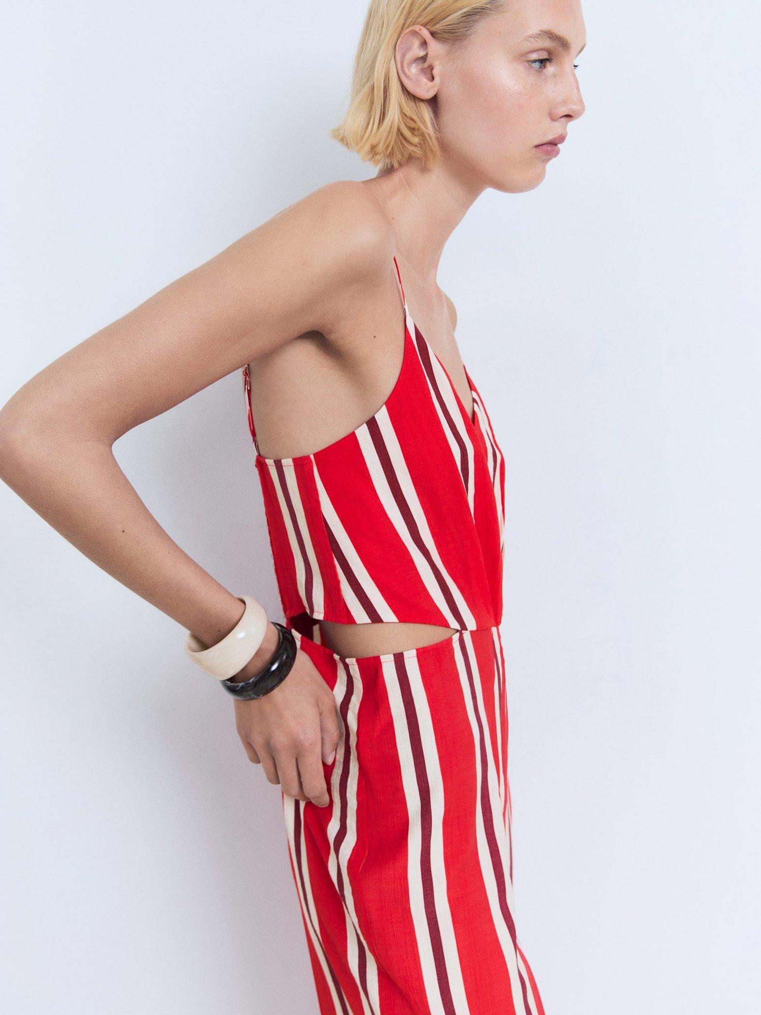Product image 6 of 8, which shows Mango Myko Stripe Cut Out Jumpsuit, Red, L