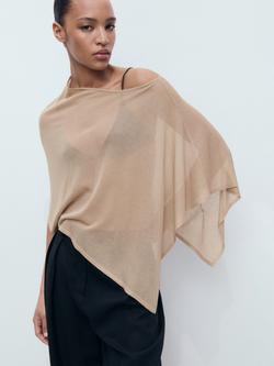 Mango Argon Asymmetrical Knitted Cape, Medium Brown