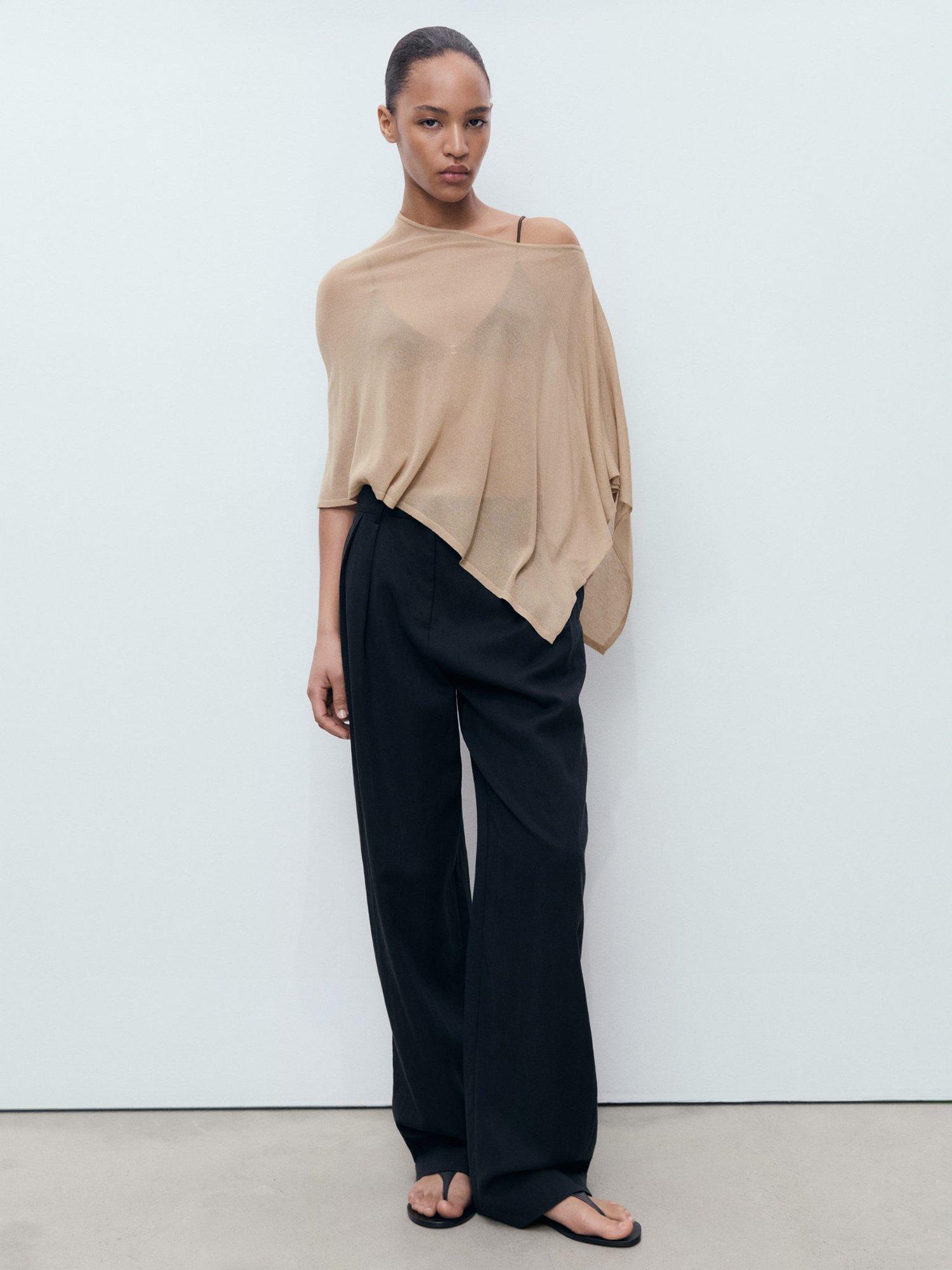Product image 2 of 8, which shows Mango Argon Asymmetrical Knitted Cape, Medium Brown, M-L
