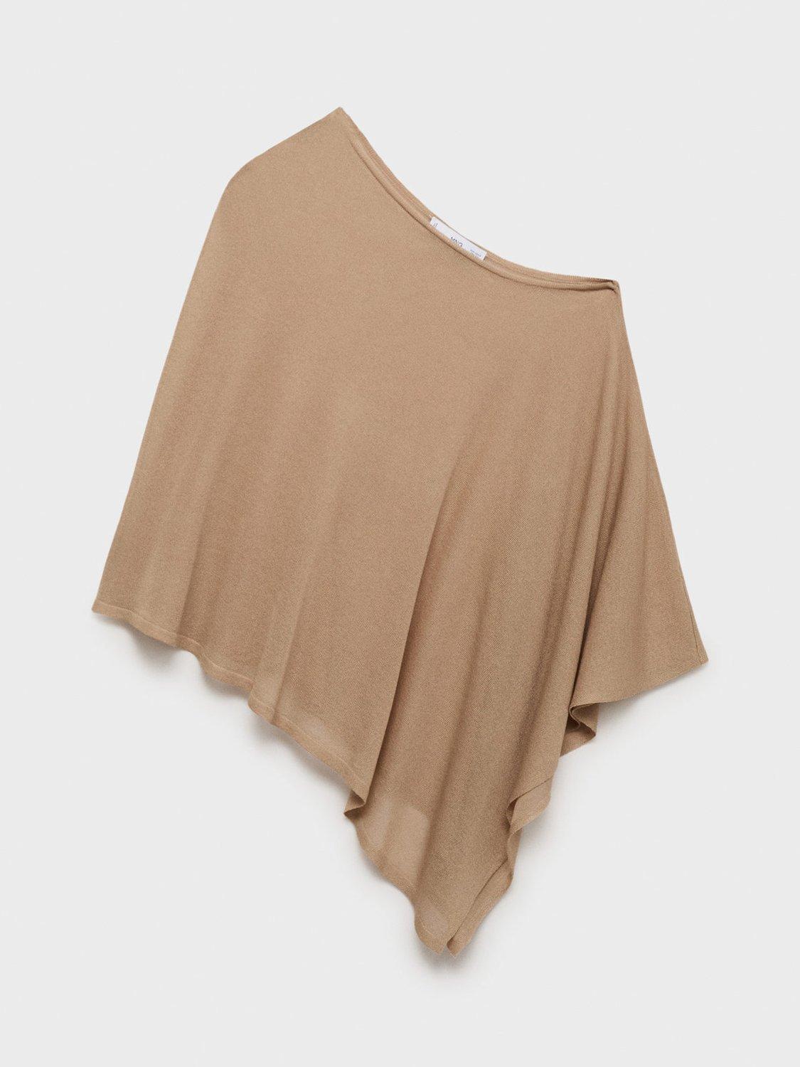 Product image 3 of 8, which shows Mango Argon Asymmetrical Knitted Cape, Medium Brown, M-L