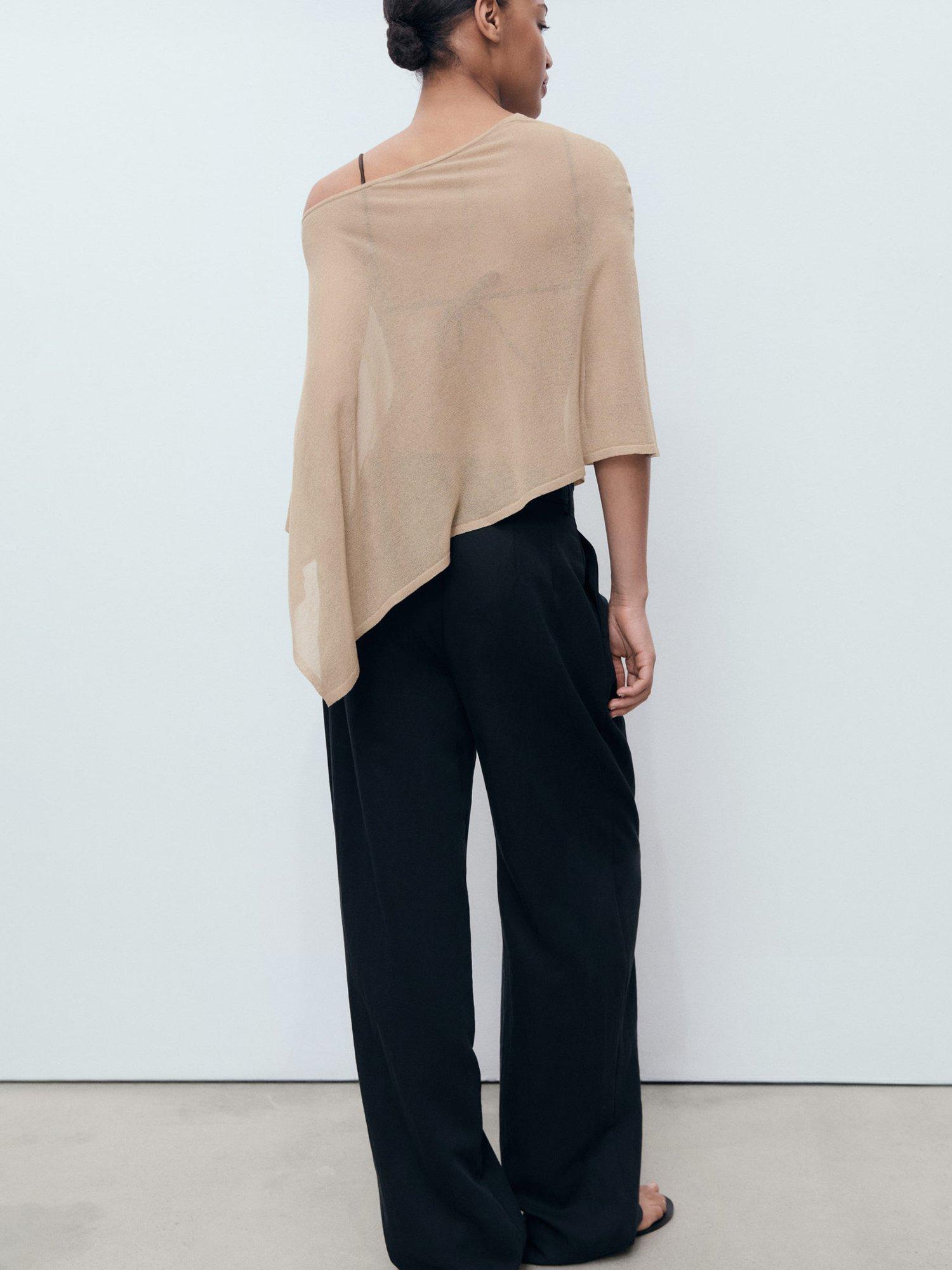 Product image 4 of 8, which shows Mango Argon Asymmetrical Knitted Cape, Medium Brown, M-L