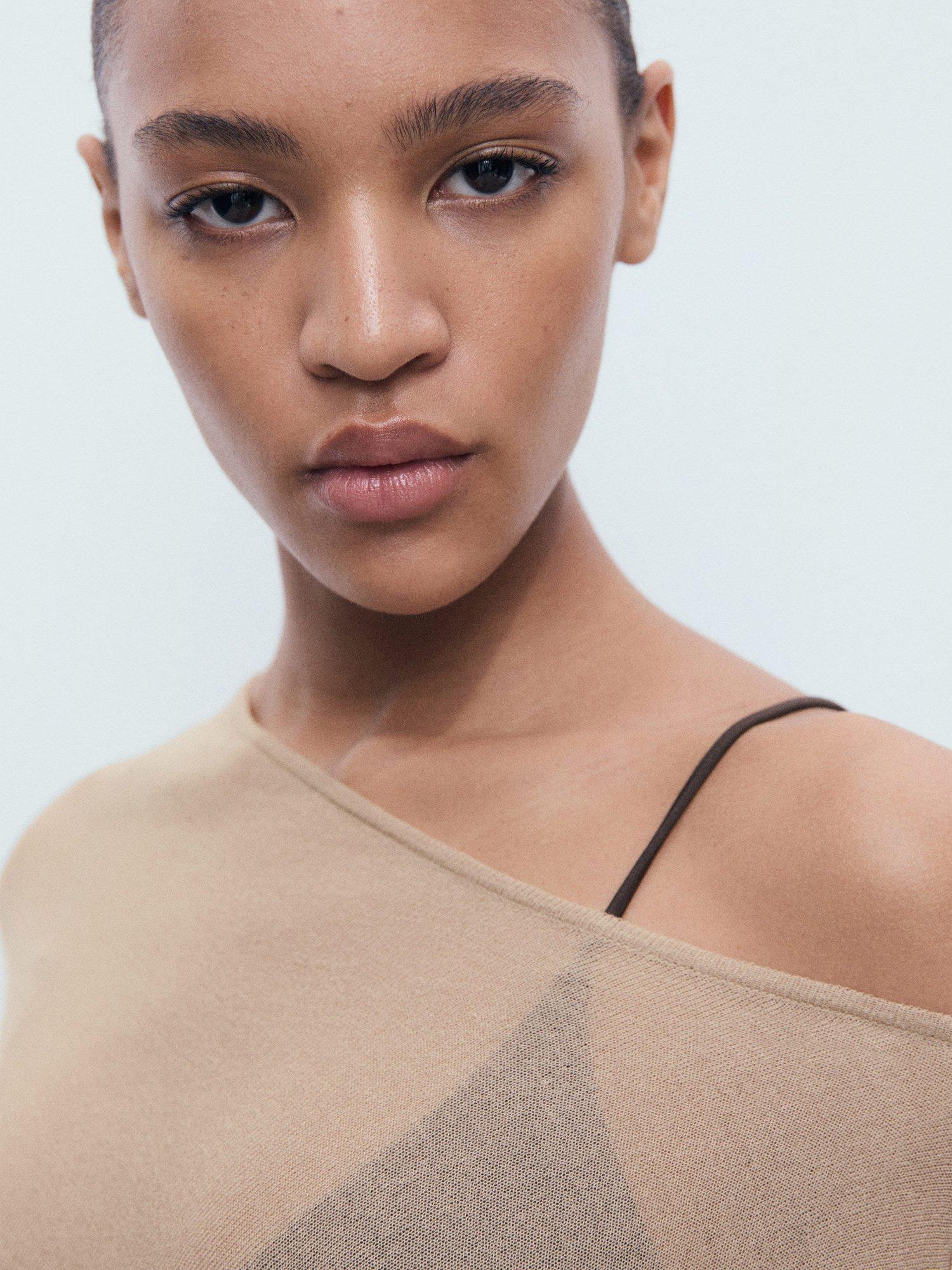 Product image 6 of 8, which shows Mango Argon Asymmetrical Knitted Cape, Medium Brown, M-L