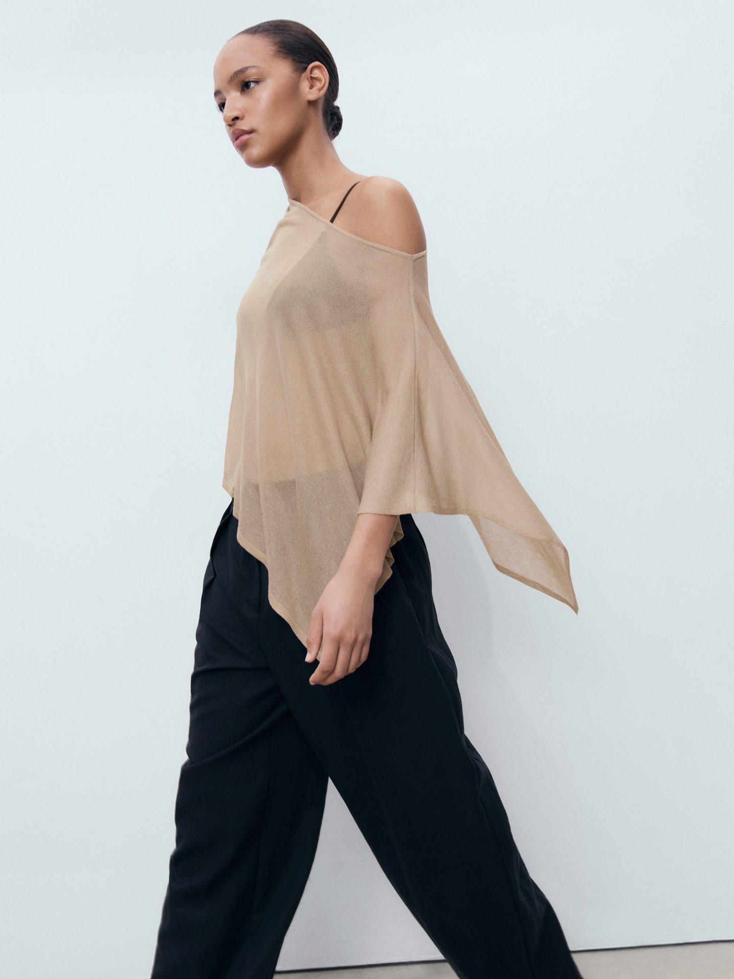 Product image 7 of 8, which shows Mango Argon Asymmetrical Knitted Cape, Medium Brown, M-L