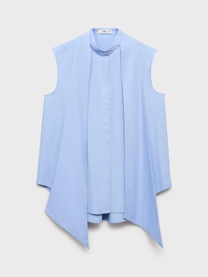Product image 3 of 3, which shows Mango Bruna Cotton Tie Neck Blouse, Medium Blue, 8
