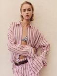 Mango Comba Striped Ramie Shirt, Pastel Pink
