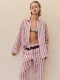 Mango Comba Striped Ramie Shirt, Pastel Pink